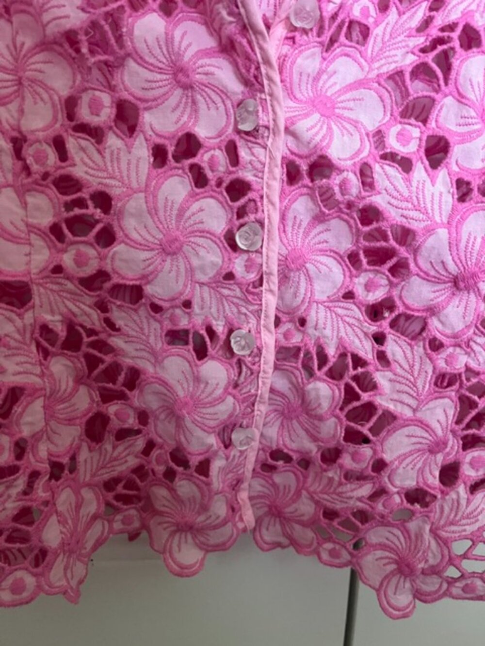 LILY PULITZER PINK FLORAL EYELET BLOUSE - Picture 2 of 3